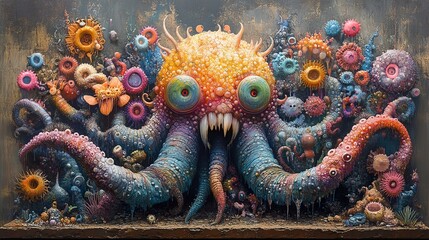 Obraz premium Surreal Monster with Glowing Tentacles and Organic Forms