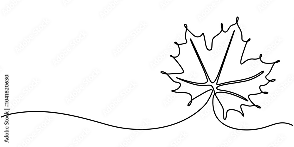 Poster single one line drawing of maple leaves one hand drawn lineart design isolated on white background, 