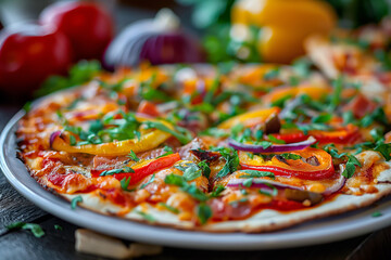 A plate of cauliflower crust pizza with vegetable toppings