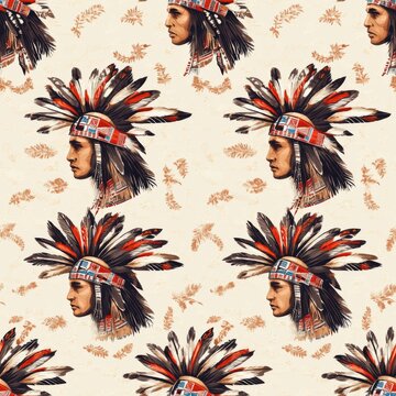 Native American Indian Chief Head Feathers Pattern