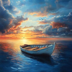 Fototapeta premium boat at sunset