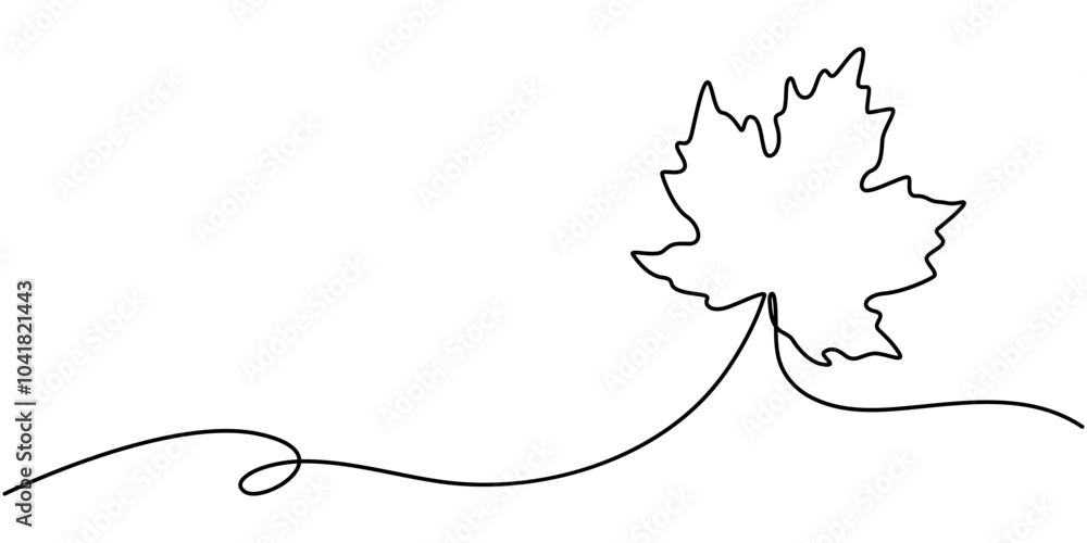 Poster single one line drawing of maple leaves one hand drawn lineart design isolated on white background, 