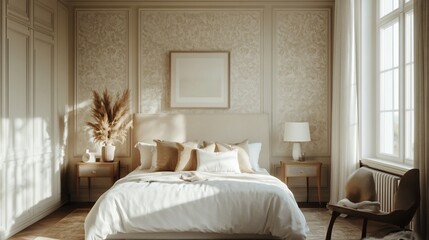 Timeless luxury wall adorned vintage wallpaper classic moldings and muted tones bringing an air of sophistication and elegance to the space
