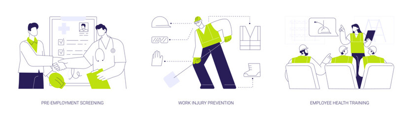 Workplace health abstract concept vector illustrations.