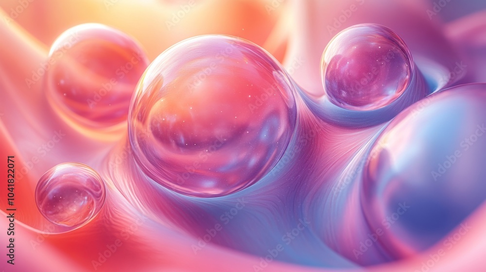 Aufkleber Translucent bubbles float over a smooth, colorful surface, creating a mesmerizing abstract composition enhanced by soft lighting elements.