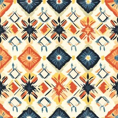 Obraz premium Abstract Geometric Floral Pattern Watercolor Seamless Vintage Background Tile Desig