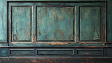 Vintage paneled wall background a faded green hue with classic moulding details creating a timeless antique feel reminiscent of grand old buildings and heritage homes