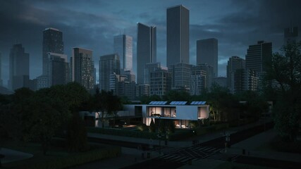 Blackout in the city. City Blackout. Power outage in large city.