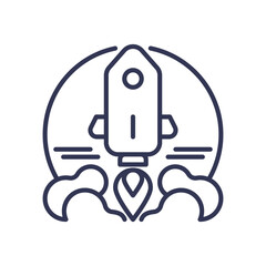 A rocket launching symbolizes innovation and forward momentum.