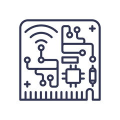 Circuit board with wireless signals symbolizes connectivity and complexity.