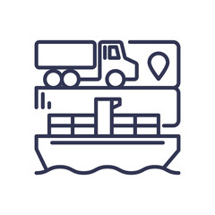 Illustration of a truck and cargo ship symbolizing global logistics and connectivity.