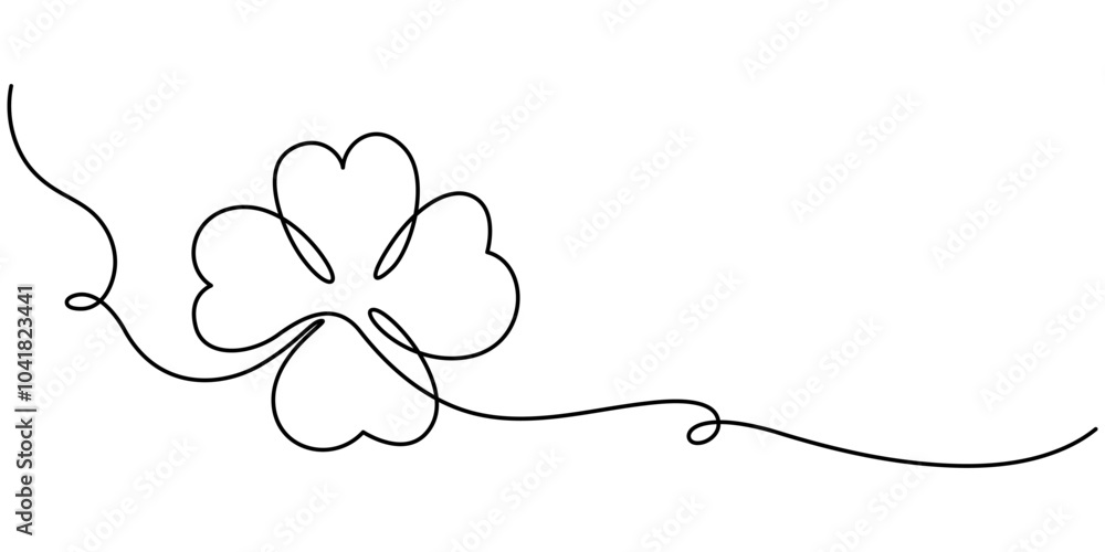 Poster one line continuous lucky four leaves clover symbol concept. silhouette of st patrick's day good luc