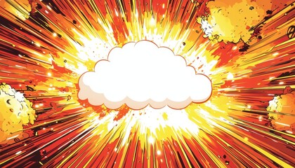 A vibrant explosion graphic featuring a blank cloud in the center, ideal for comic book or action scene illustrations.