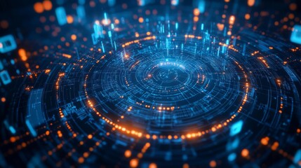 3D graphic of digital data transmission. Represent neural networks, AI, data transmission and encryption.