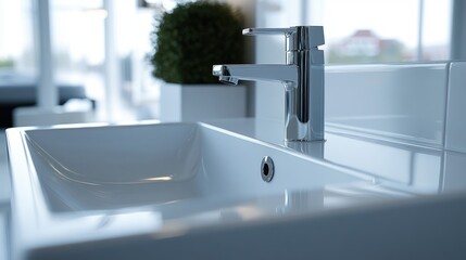 Closeup of a Modern Bathroom Sink Faucet