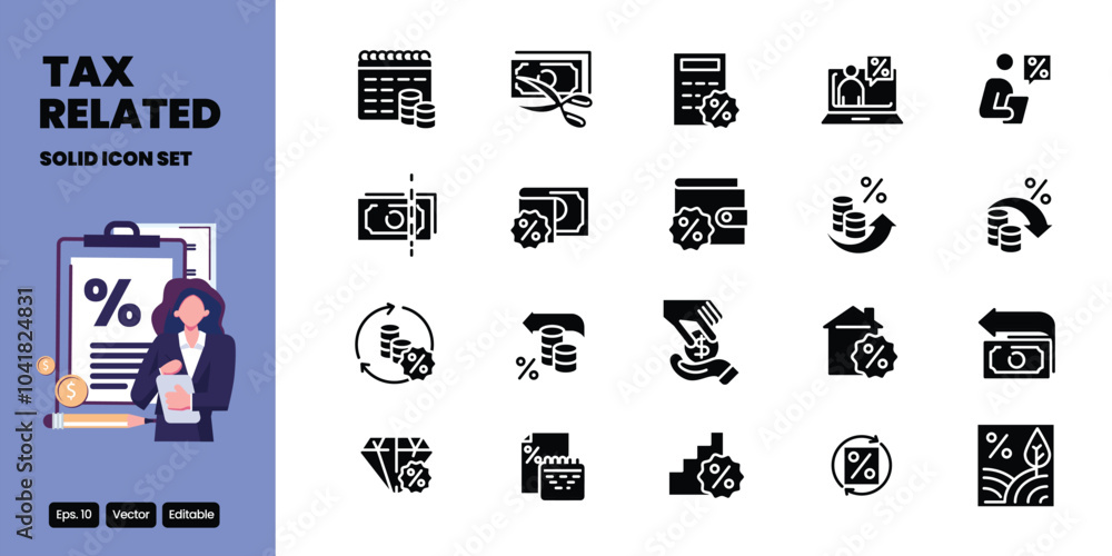 Poster tax related solid icon vector design good for web and mobile app