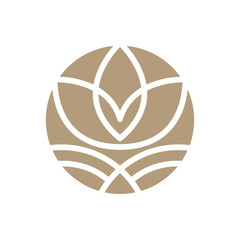 Vector simple lotus flower logo beige line design. template elegant element in trendy linear style. abstract emblem for floral shops or studios, wedding florists, creators of custom floral