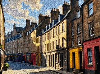 City Architecture. Oil paint. Printable pattern for wall decorations