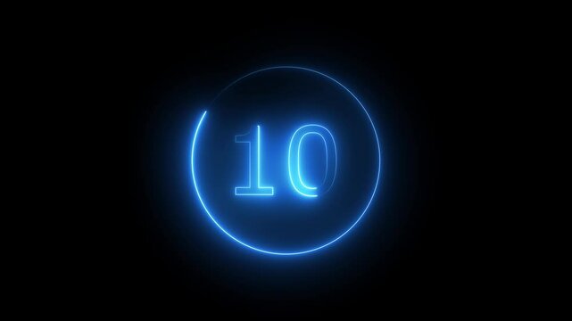 Neon number 10 animation, neon numbers. Dark background.