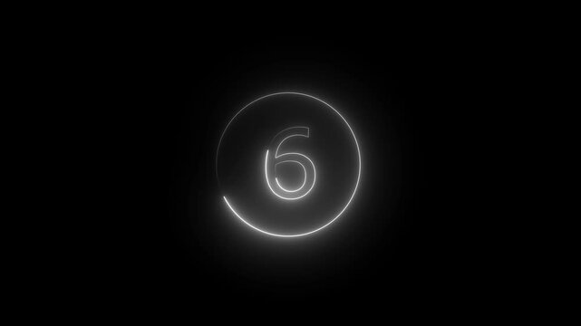 Glowing neon numeric number 6 animation. Purple and blue neon font alphanumeric "6". Dark background.