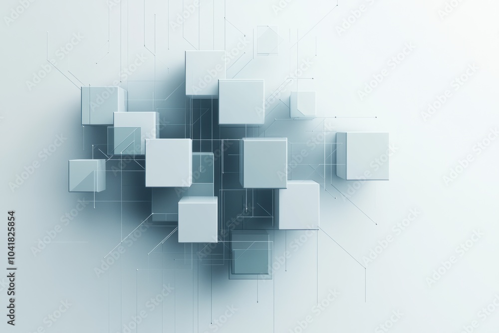 Aufkleber cubes of different dimensions and shades are linked by diagonal lines, creating an abstract design o