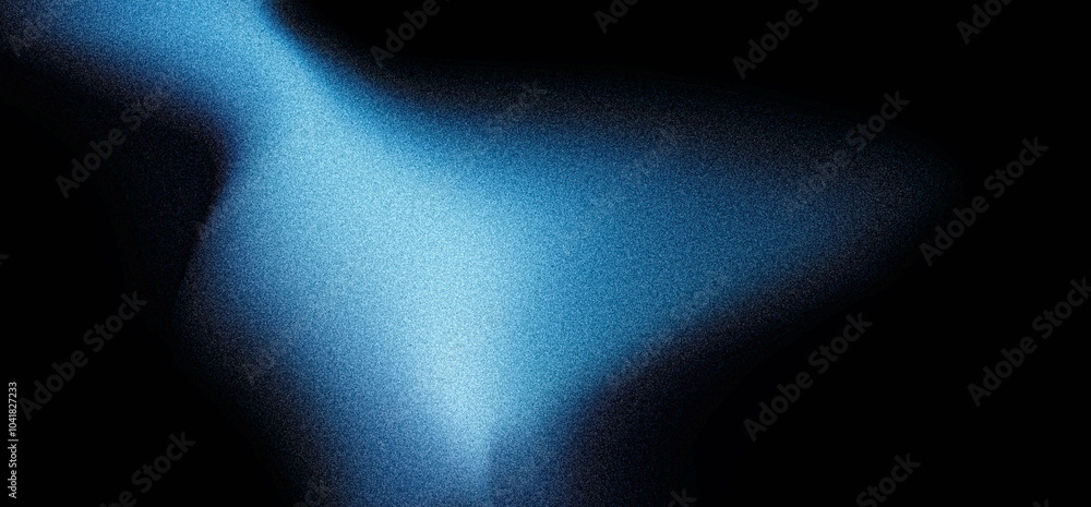 Wall mural glowing blue abstract shape, dark grainy black blue background, noise texture futuristic dynamic pos