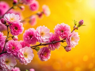 Delicate Pink Flowers on Bright Yellow Background - Nature's Beauty in Floral Art
