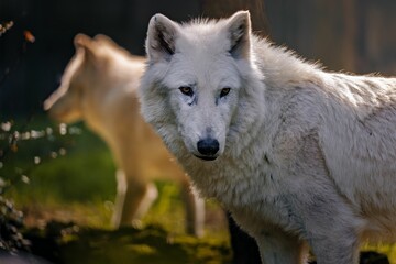 Obraz premium White Wolves in Forest Setting