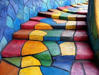 Fototapeta premium Colorful Mosaic Steps in Artistic City Street