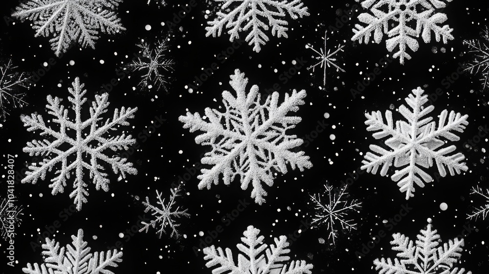 Poster A seamless pattern of hexagonal snowflakes on a dark background for winter design inspiration