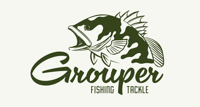 Large mouth grouper fish illustration for fishing logo design.