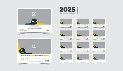 2025 Desk calendar template Desk calendar planner vector illustration.