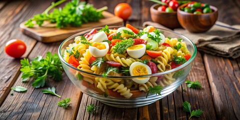 Delicious Pasta Salad with Eggs - Colorful and Fresh Ingredients for a Perfect Meal