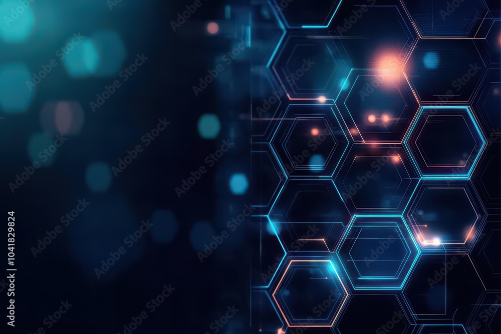Aufkleber multilayered hexagonal patterns with glowing centers in a deep abstract tech scene, side view repres