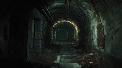 Obraz premium A shadowy underground tunnel from an old gold mine, showing the remnants of a once-thriving mining operation.