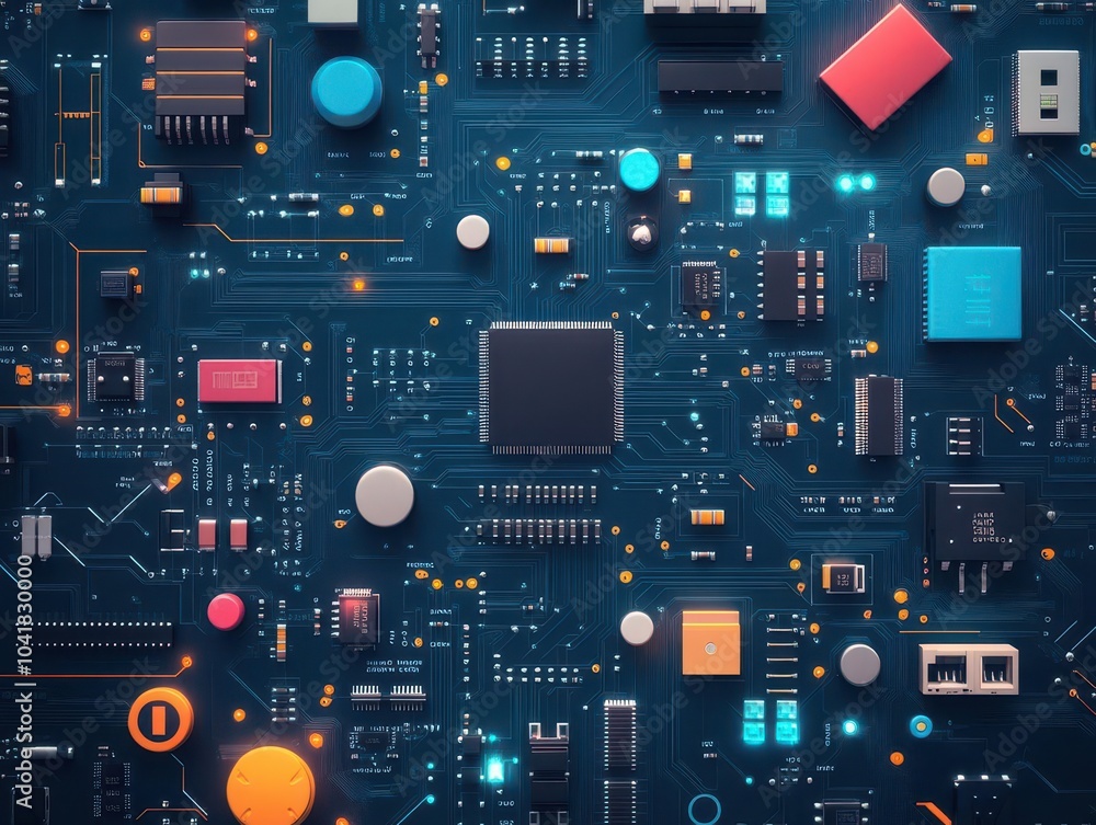 Aufkleber modern circuit board texture with micro components flat design front view robotics theme water color