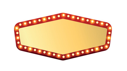 Vector retro neon marquee billboard for decoration casino, carnival, circus, theater, cinema with glowing lamps. Vector horizontal golden background inviting to performance with light bulb template
