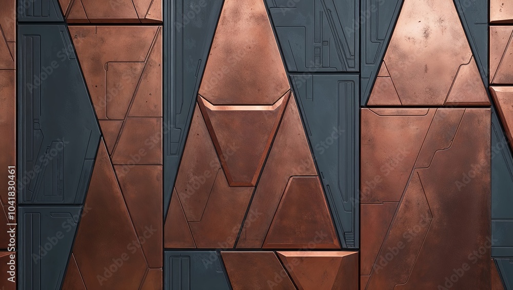 Wall mural Copper and Grey Geometric Paneling