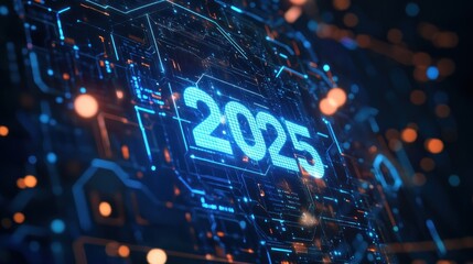 Futuristic circuit design showcasing year 2025 display