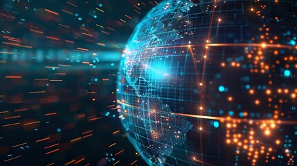 Obraz premium Futuristic digital globe with interconnected data networks and glowing lines