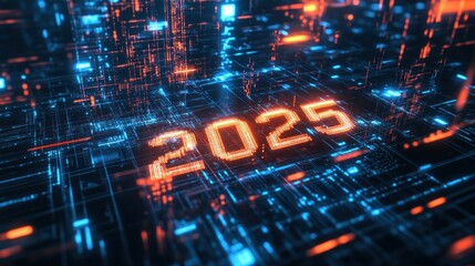 Digital vortex with bright 2025 emerging