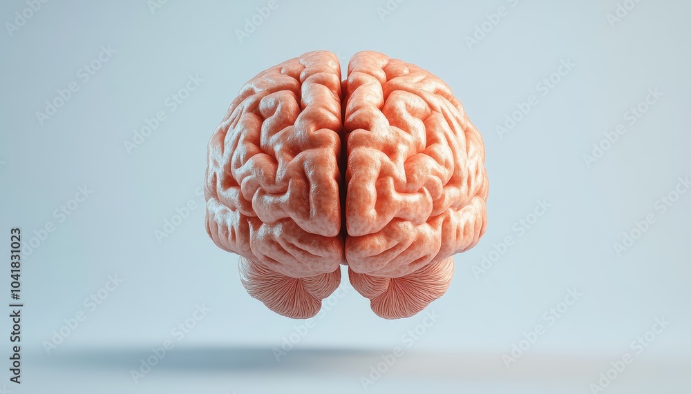 Poster a realistic model of a human brain floating against a light background