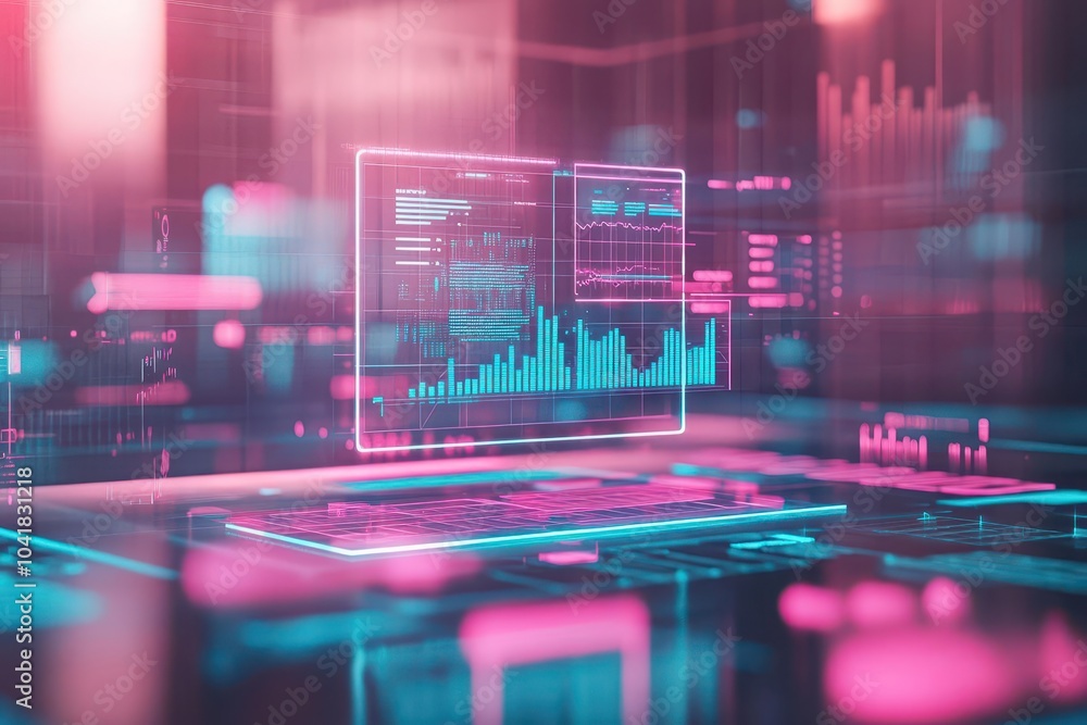 Leinwandbilder holographic business brainstorming session, floating graphs and futuristic data visualizations, crea