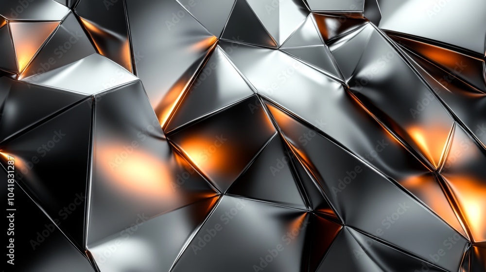 Poster the metallic surface features sharp, angular shapes that create a dynamic interplay of light and sha