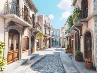 Obraz premium Charming European Style Street in 3D Visualization