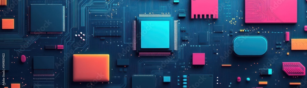 Aufkleber Hightech circuit board pattern flat design front view smart home devices theme animation Triadic Color Scheme