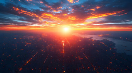 Obraz premium Cityscape Sunset Illustration with a Dramatic Sky and Glowing Lights