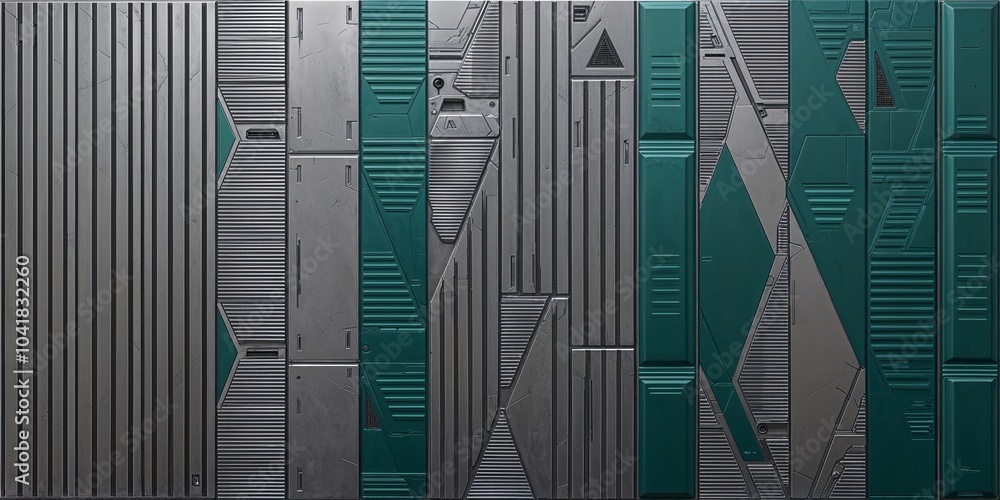 Poster Futuristic Metallic Wall Panels with Geometric Shapes