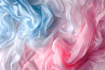 Fototapeta premium Soft and flowing silks in shades of blue and pink create a dreamy atmosphere, perfect for artistic backgrounds or fashion concepts.