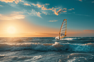 Ultra-realistic image of a person windsurfing on the ocean